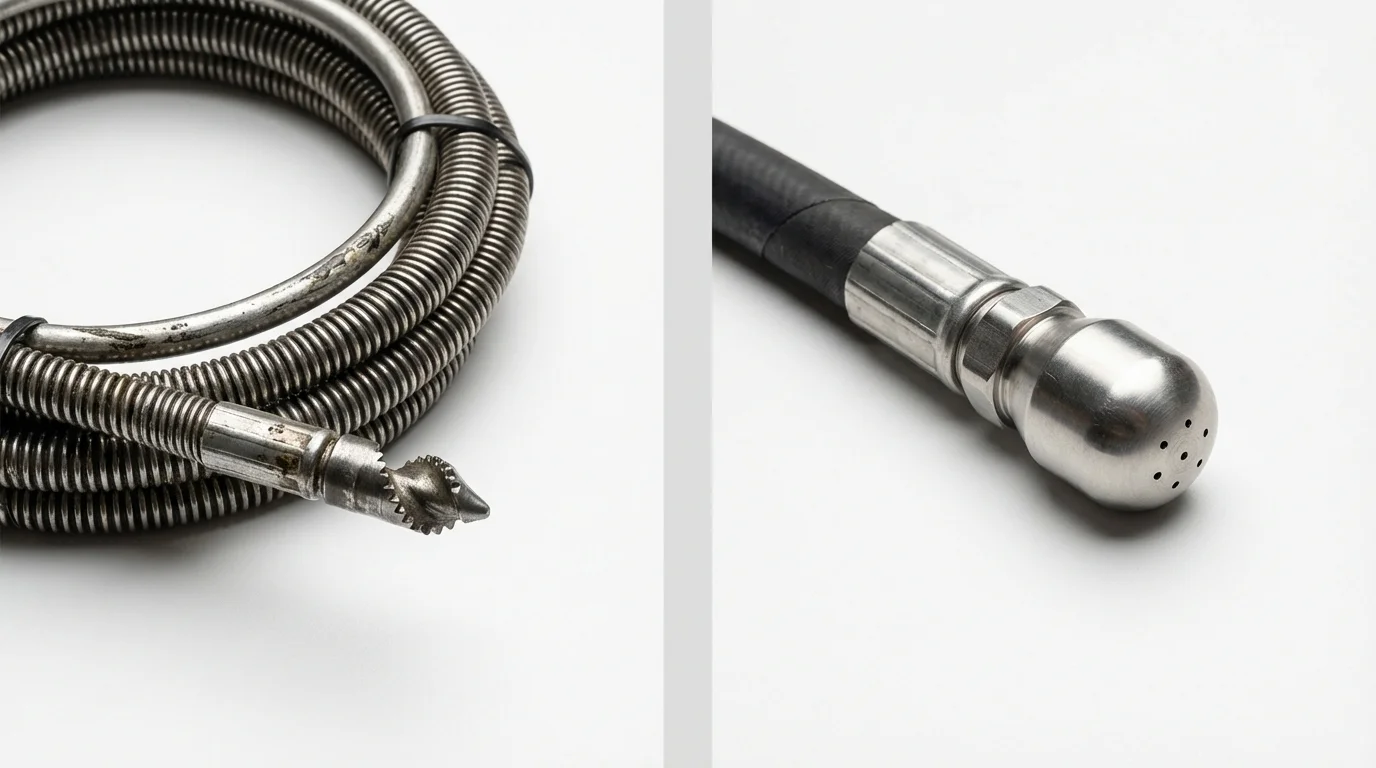 Drain snake cable and hydro jetting nozzle used for drain cleaning in Upton, MA
