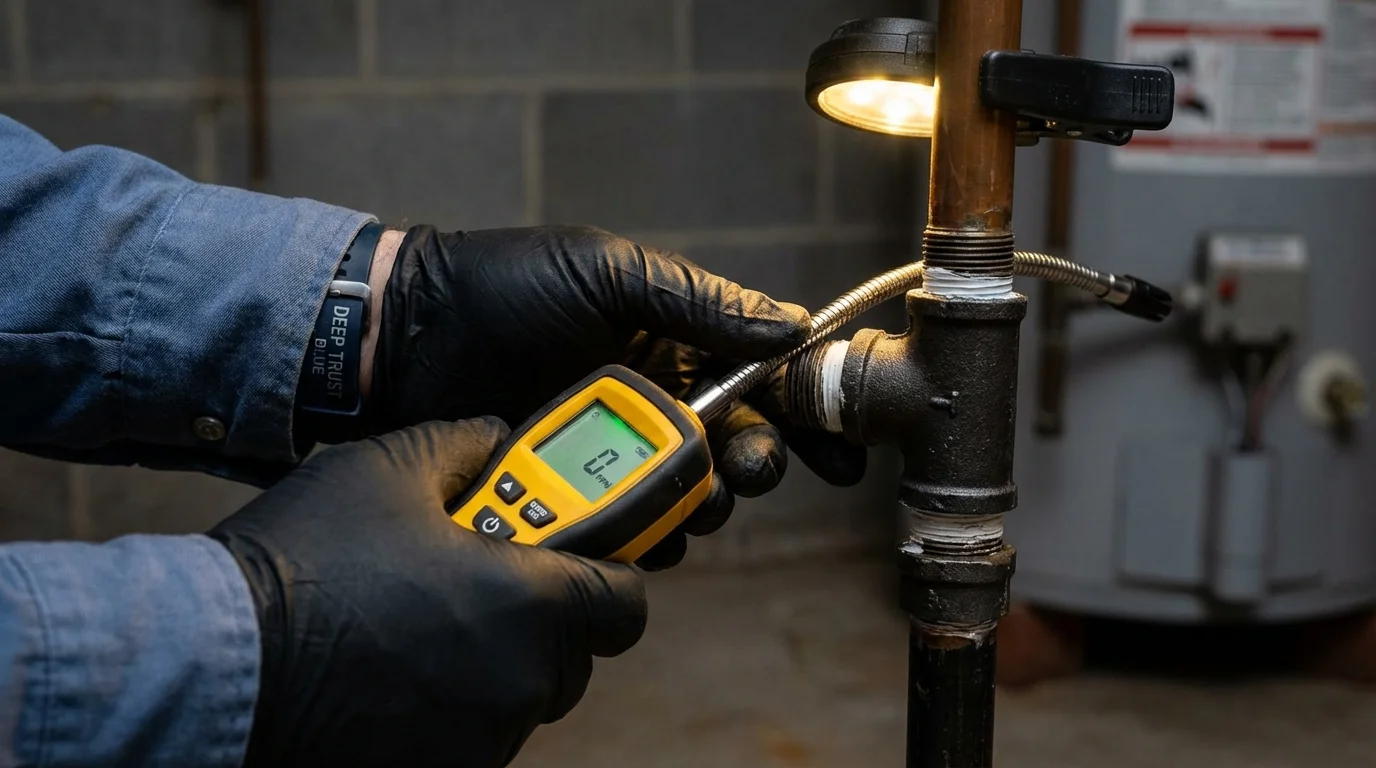Gas leak detection with electronic sniffer by Johns Plumbing LLC in Upton