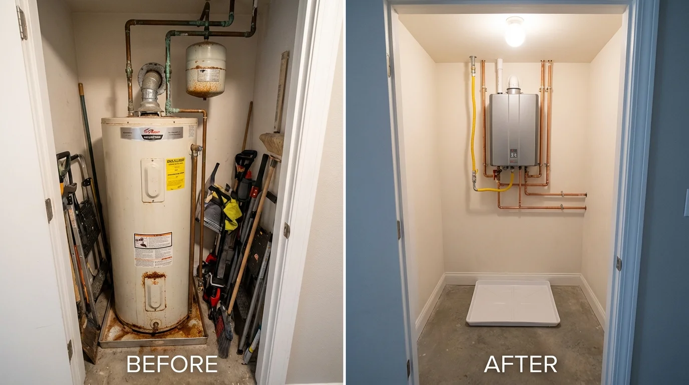Tank water heater versus wall-mounted tankless unit comparison for Upton, MA homeowners